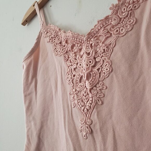 Isabella Bird Pink Tank Top Lace Applique S - Picture 2 of 5